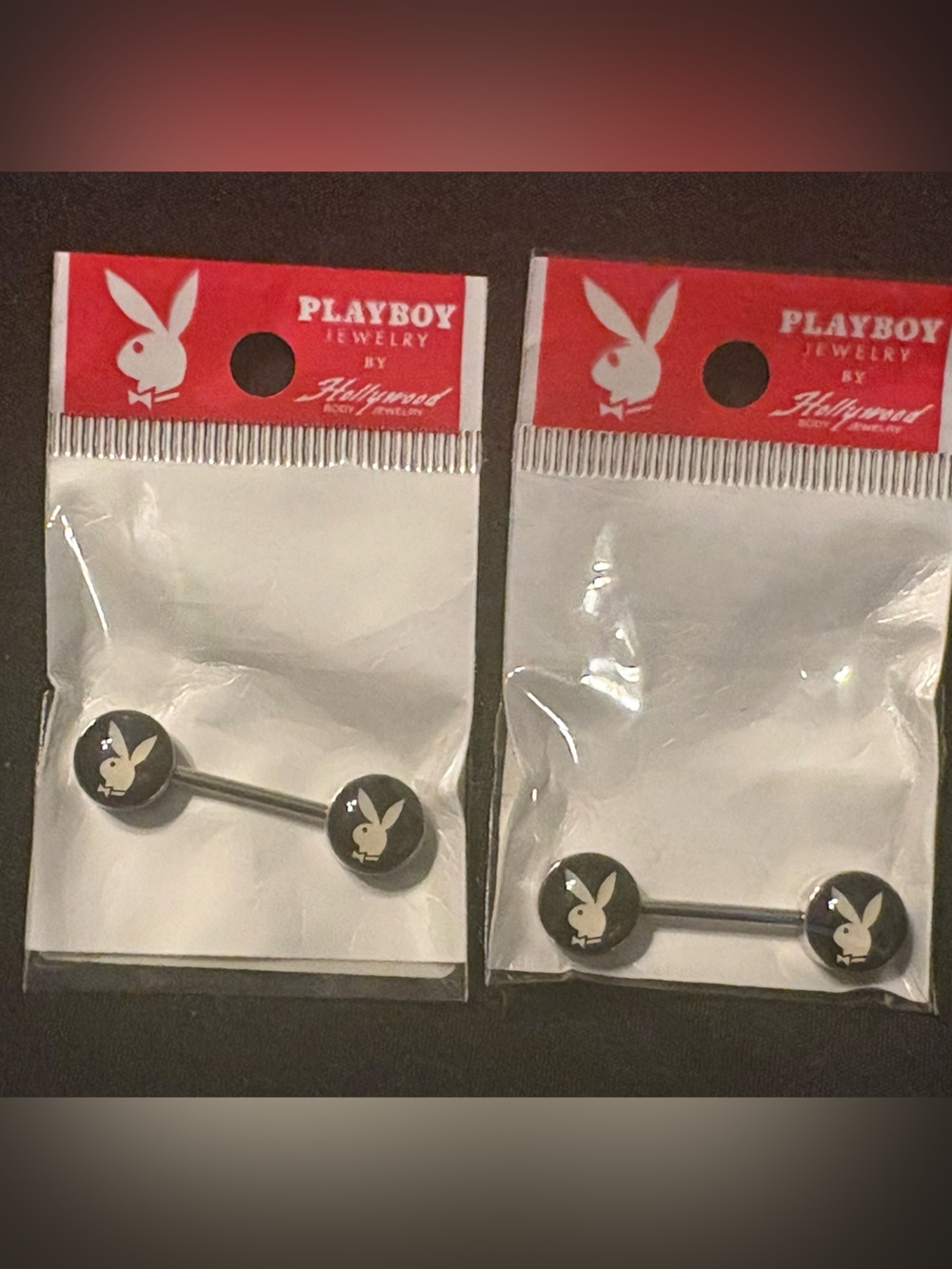 Playboy logo Black Bunny Barbell for nipple piercings. Set of 2